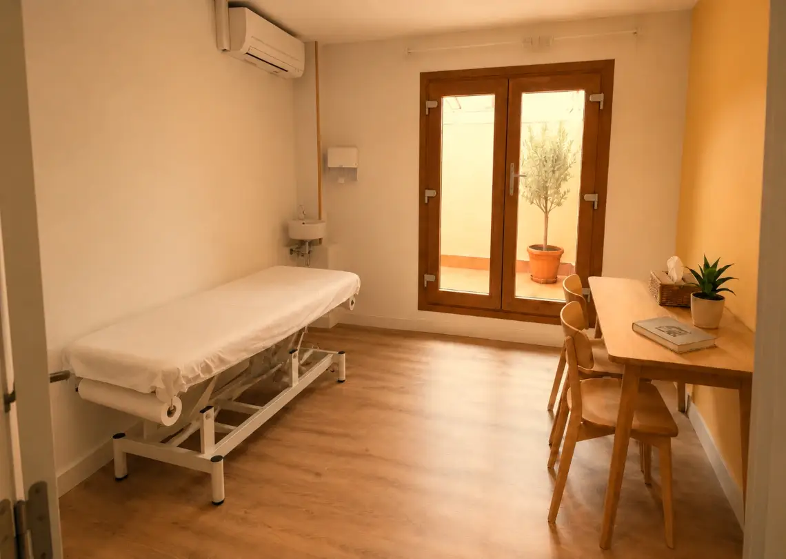 Espai de treball del despatx Broll amb mobiliari per a metges i fisioterapeutes.