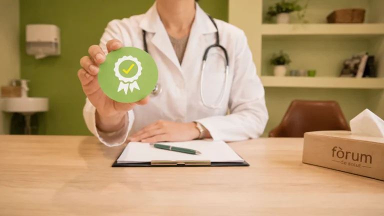 Professional sanitària en un despatx del Fòrum de Salut representant la qualitat assistencial